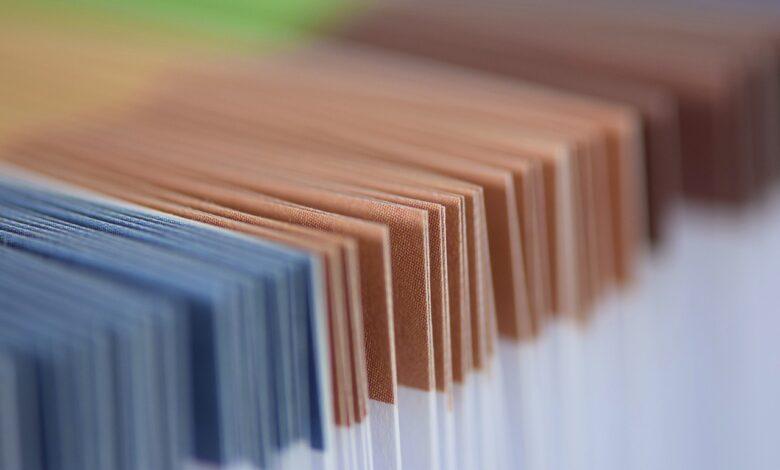 folder, briefcase, brown, blue, paper, multicoloured, a book, leaves, organs, green, nature, macro, subjects, close up, reference book, handcraft, colorful, folder, folder, folder, folder, folder