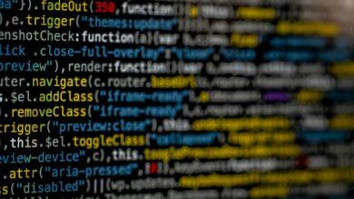 yellow and blue data code displayed on screen