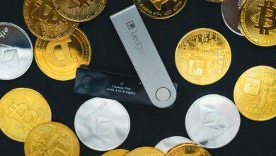 a close up of a bunch of gold coins