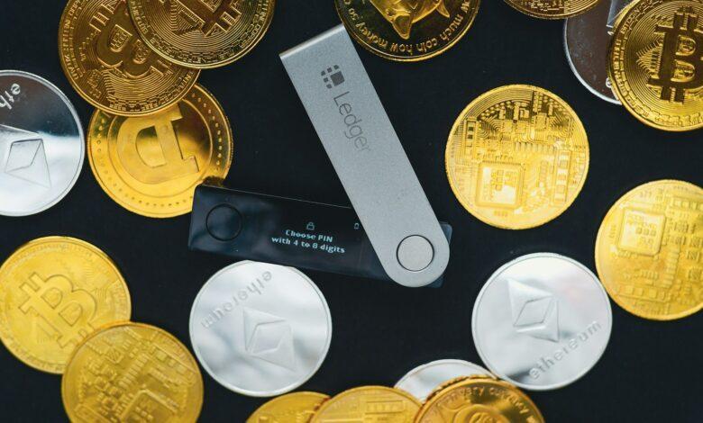 a close up of a bunch of gold coins