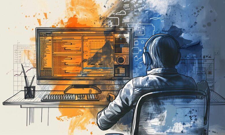 ai generated, computer, technical, blueprints, design, work, drafting, digital, planning, workspace, innovation, schematics, analysis, project, technology, software, professional, electrical, mechanical, creative