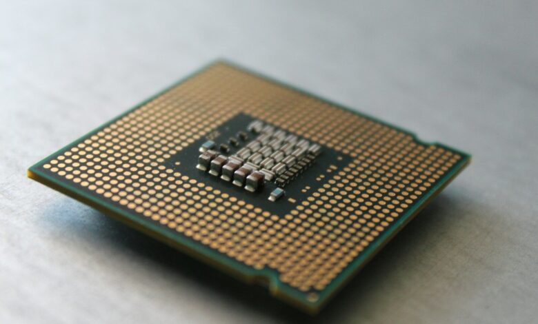 a close up of a cpu chip on a table